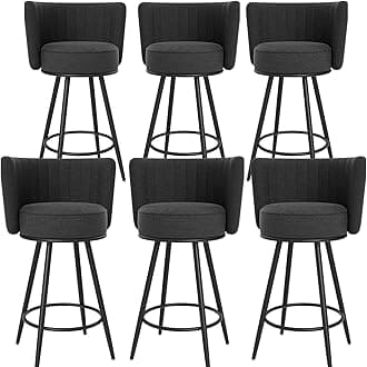 Bar Stools Set of 6, 27" Tufted Modern Counter Height Bar stools, Upholstered Barstools with Back & Footrest Metal Legs, Stools for Kitchen Island, Counter, Cafes, Dining Room (Dark Grey)