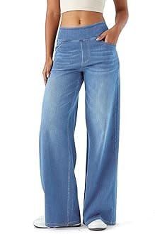LaiEr Large Denim Wide Leg Pants for Women, High Waisted and Slimming with Multiple Pockets, Straight Tube, Loose fit, Cat Whisker, Marbling wash Craft, High Elasticity Casual Jeans
