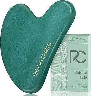 Rena Chris Gua Sha Facial Tools, Green Aventurine Guasha Tool for Acupuncture, Manual Massage Tool for Jawline Sculpting and Puffiness Reducing, Gua Sha Facial Massage Tool, Skin-Care Gift