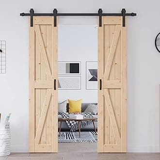 EaseLife 36in x 84in (Double 18in×84in Door) Barn Door with 6.6FT Sliding Door Hardware & Handle Included,DIY Assemblely,Easy Install,Apply to Interior Rooms & Storage Closet,K-Frame,Natural