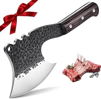 Dream Reach Meat Cleaver Heavy Duty Bone Chopper High Carbon Bone Cutting Knife Hand Forged Butcher Knife with Cover for Kitchen Outdoor BBQ, Christmas Gifts for Men Women