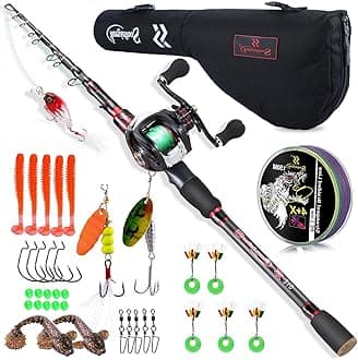 Sougayilang Fishing Rod and Reel Combo, Telescopic Casting Rod Baitcasting Reel with Carrier Bag Baitcaster Combo for Freshwater Saltwater