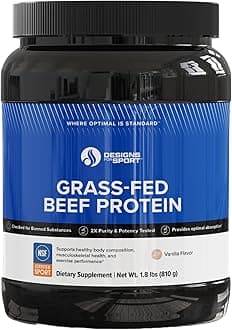 Designs for Sport Beef Protein Powder - NSF Certified for Sport Hydrolyzed Protein - Highly Absorbable with Amino Acids & Collagen Precursors - Bone Broth Protein for Athletes (Vanilla, 30 Servings)
