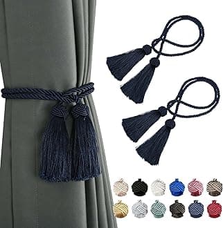 BEL AVENIR 2 Pack Curtain Handmade Tiebacks Decorative Curtain Holdbacks with Tassel (Navy, 2 Pack)