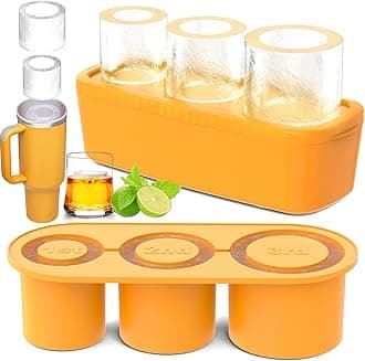 Ice Cube Tray for Tumbler Cup 30Oz-40Oz, 3 Pcs Silicone Cylinder Ice Mold with Lid and Bin for Freezer, Easy Fill and Release Ice Maker for Whiskey, Cocktail BPA-Free (Yellow, 40Oz-Type1)