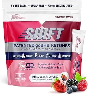 - Real Ketones BHB Exogenous Ketones Drink Mix Packets Keto Electrolytes Powder Packets No Sugar with 4 Main Fasting Electrolytes Plus Hydrating Patented Keto BHB - 30 Count Mixed Berry Caffeine