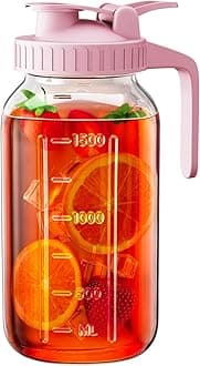 64 oz Glass Pitcher with Lid, Large Wide Mouth Mason Jar with Pour Spout, Pink Sun Tea Jar for Outside, Glass Water Pitcher Great for Drink, Cold Beverages and Breast Milk
