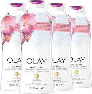 Olay Fresh Outlast Body Wash, Star Apple & Hibiscus, 22 fl oz, Pack of 4