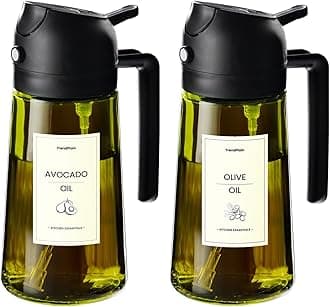 TrendPlain 470ml Olive Oil Spray Bottle - 2 in 1 Olive Oil Dispenser Bottle for Kitchen Accessories - Kitchen Gadgets, For Air Fryer - with Stickers, Light Blocking - 2 Black