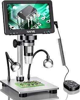 Hayve 7" LCD Digital Microscope, 1200X Magnification for Coin PCB Circuit Repair Soldering, 12MP Camera Sensor Coin Microscope，32GB TF Card，Wired Remote, 10 LED Light, Compatible with Windows/Mac OS