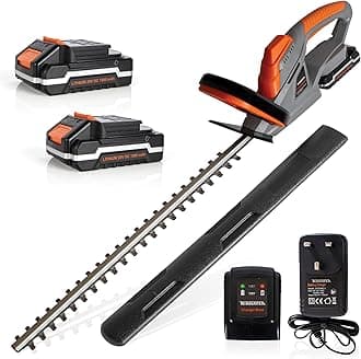 Terratek Cordless Hedge Trimmer 20V 1HR Fast Charge 51cm (510mm) Cutting Length, Hedge Trimmer Cordless Hedge Cutter with 2x Batteries and Charger Included