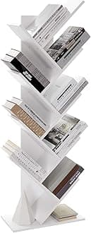 VASAGLE Tree Bookshelf, 8-Tier Book Tree, Small Bookshelf, Space-Saving Corner Bookcase, Holds Books, CDs, Games, for Bedroom, Living Room, White ULBC11WTV1