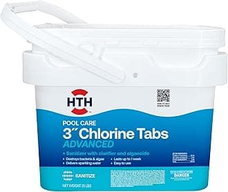 HTH 42055W Swimming Pool Care 3" Chlorine Tabs Advanced, Individually Wrapped Tablets, 25lb