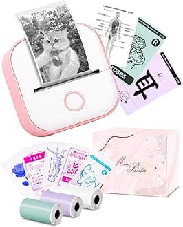 Memoking Mini Sticker Printer T02 Small Thermal Printer for Phone, Portable Wireless Note Printer with 3 Rolls Paper for Children’s Day Birthday, Compatible with iOS & Android, Pink