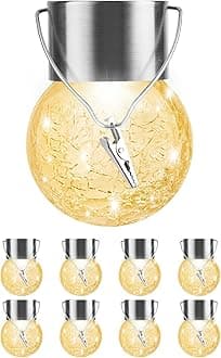 Solar Lights Outdoor Hanging Decorative Globe 8 Pack, Waterproof Solar Lantern with Handle and Clip, Solar Powered Glass Ball Lights for Garden Yard Fence Tree Umbrella Holiday Décor, Warm White