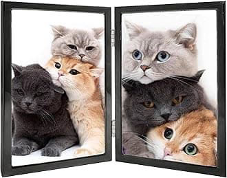 3.5x5 Picture Frame Double Hinged Black Metal Thin Edge Frame with High Definition Glass Front Folding Frames Stand Vertically on Tabletop,Black
