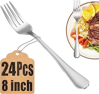 24 Piece Dinner Forks Set, Food-Grade Stainless Steel Silverware Forks, Cutlery Fork, Metal Fork for Home, Kitchen or Restaurant, Mirror Polished, Dishwasher Safe - 8 Inch