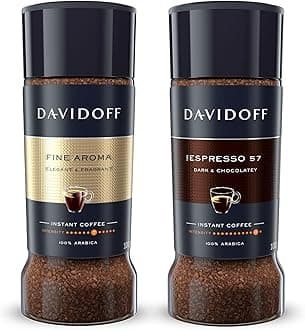 DavidoffInstant Coffee Duo - Fine Aroma and Espresso 57 Bundle - 100% Arabica Beans - Medium & Dark Roast Combo, Luxurious Taste and Aroma, 2 x 3.52 oz