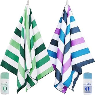 Exclusivo Mezcla 2 Pack Microfiber Quick Dry Beach Towels, Large Lightweight Sandfree Pool Towels for Swimming Camping Travel with Bag (Forest Green and Dark Purple, 30x60 Inches)