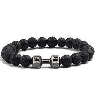 SVICHOCHKA Lava Rock Bracelets for Men - 8mm Beaded Bracelets, Black, Gym Bracelet, Flexible Elastic String, Perfect for Weight Training & Power Lifting