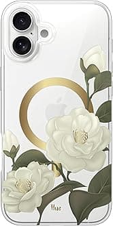 LONLI Hue - Magnetic Case for iPhone 16 - [Compatible with Magsafe] - [360° Shock-Absorbent Bumper] - [Cute and Unique Phone Cover for Girls and Women] - Camellia