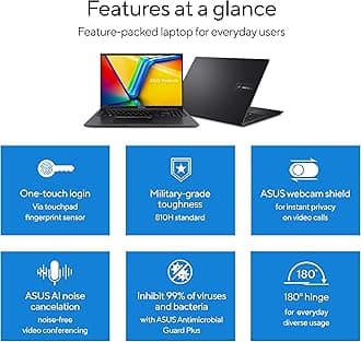 ASUS Vivobook 16 Laptop, 16” WUXGA 1920X1200 16:10 Display, AMD Ryzen™ 5 5625U CPU, AMD Radeon™ Graphics, 8GB RAM, 512GB SSD, Fingerprint Sensor, Windows 11 Home, Indie Black, M1605YA-EH54