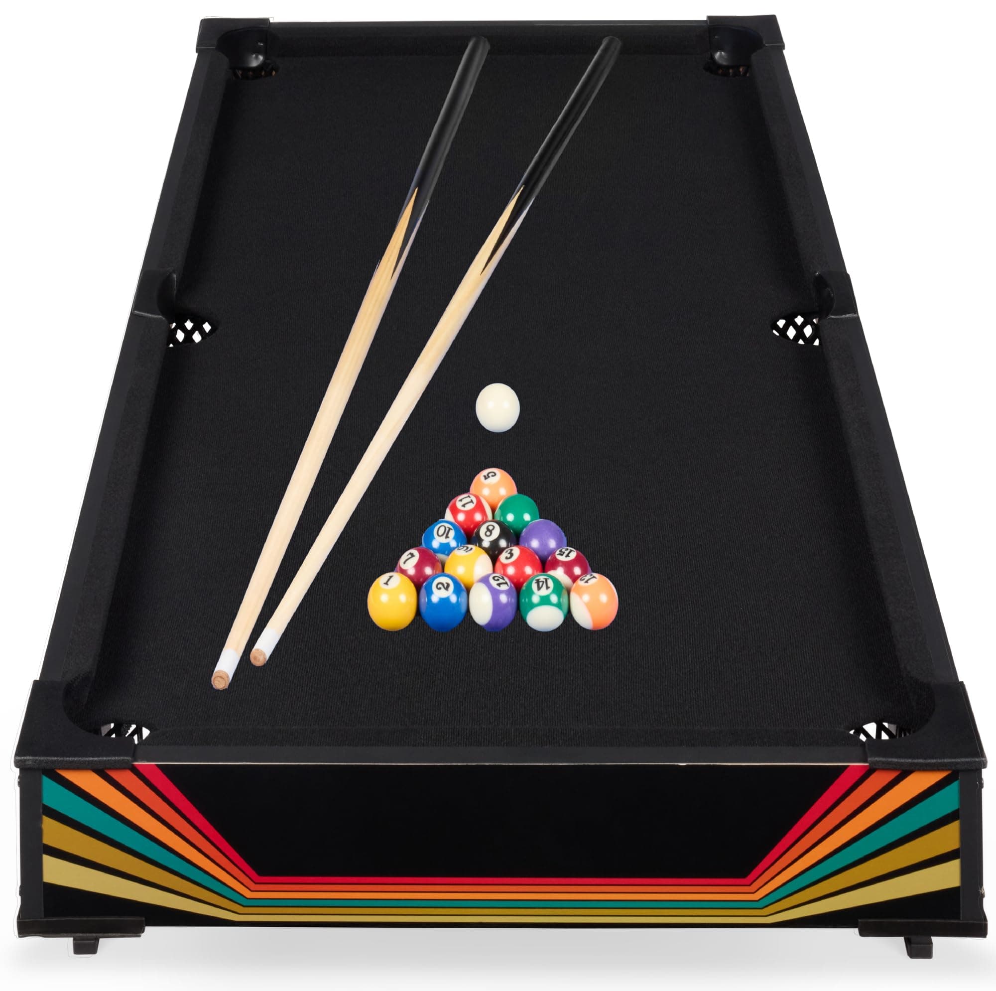 40in Tabletop Billiard Table, Pool Arcade Game Table for Living Room, Game Room w/ 2 Cue Sticks, Ball Set, Storage Bag