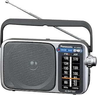 Portable AM/FM Radio, Battery Operated Analog Radio, AC Powered, Silver (RF-2400D)