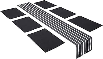 Encasa XO Table Runner and Placemats Set 6 | Fine Ribbed Cotton | Roma Grey | 1 Table Runner Size 32x200 cm & Each Table Mat Size 48x32 cm