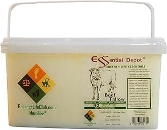 Beef Tallow - 7 lbs - Grass Fed - Non-GMO - Food Grade - Free from Lactose-Gluten-Glutamate-BSE - microwavable PP container, lock tab, resealable lid, removeable re-attachable handle