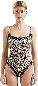 SUUKSESSWomen Square Neck Lace Bodysuit Sleeveless Spaghetti Strap Tank Top