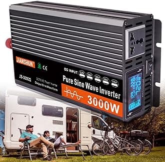High Efficiency 3000W 4000W 5000W 6000W Pure Sine Wave Power Inverter DC 12V/24V to AC 220V 230V 240V Converter Solar Power Inverter with AC Outlets & LCD Display for Home Camping,3000W-12V