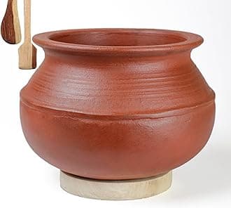Craftsman India Online Clay Rice Uncoated Handi/Earthen/Mud/Mitti Pot for Cooking and Serving 3 Liter | Red