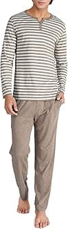 DAVID ARCHY Men's Cotton PJs Heather Striped Sleepwear Lounge Wear Top & Bottom Pajama Set