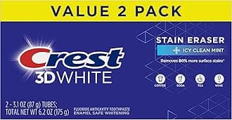 3D White Stain Eraser Teeth Whitening Toothpaste, ICY Clean Mint, 3.1 oz, Pack of 2
