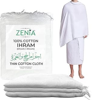 Zenia 100% Cotton Ihram (Ahram/Ehram) Cloth for Hajj and Umrah - Thin Cotton Cloth Lightweight - 1.8 lbs - 46in x 92in