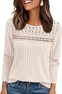 Womens Lace Long Sleeve Shirt Fall Top Fashion Dreesy Casual Tunic Sweaters Mesh Clothes Trendy Work Cute Outfits