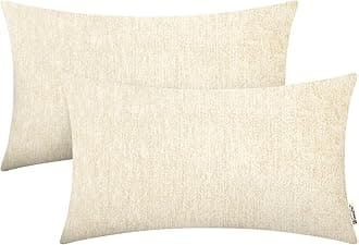 BRAWARM Throw Pillow Covers 12x20 Inches - Cream Chenille Lumbar Pillow Covers Pack of 2, Solid Dyed Soft Chenille Pillow Cases for Couch Sofa Bed Home Decoration