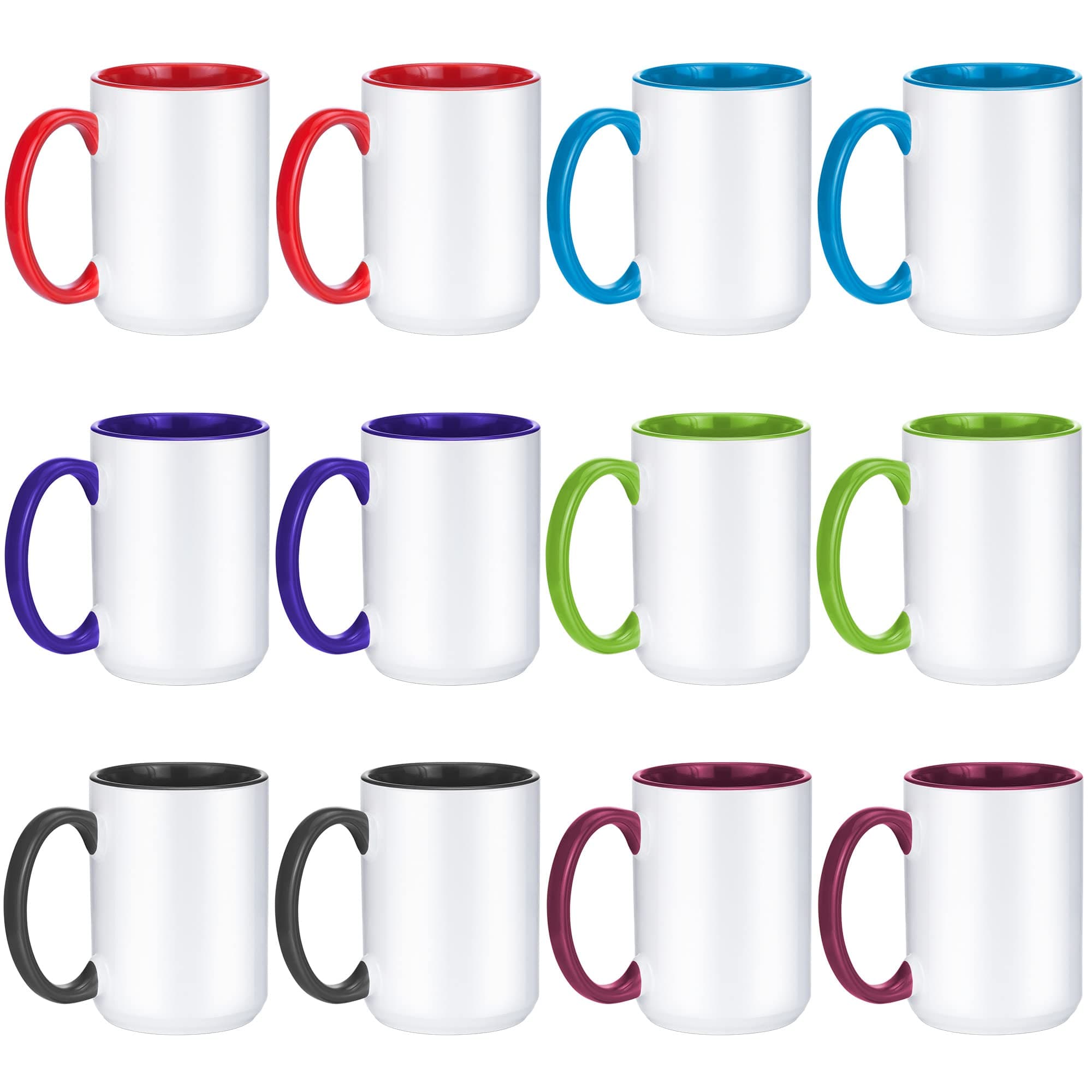 TANGLONG Sublimation Mugs 15 oz Sublimation Cups Bulk Coffee Mugs Tazas Para Sublimar 6 Assorted Colors Set of 12