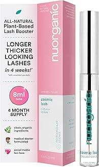 NuOrganic Eyelash Serum | Organic Plant Based Stem Cell, Lash Growth Serum | Thicker, Fuller, Longer Lashes | Natural Ingredients with Active Peptides | Hypoallergenic, Vegan (8ml)
