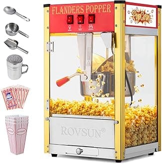 Bonnlo Movie Theater Style Popcorn Machine with 8 Ounce Kettle Makes Up to 32 Cups, Countertop Popcorn Maker with Stainless Steel Popcorn Scoop, Oil Spoon & 3 Popcorn Cups for Commercial Home, Red