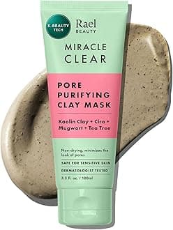 Rael Face Mask, Miracle Clear Clay Mask – Deep Pore Cleanser with Tea Tree & Gentle Exfoliation for Blackheads, Korean Skin Care (3.4 fl oz)