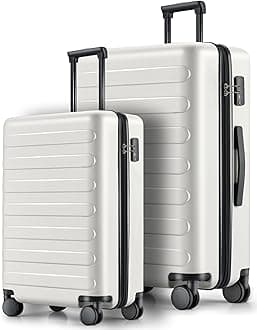 NINETYGOLuggage Sets 2 Piece, Carry On Luggage Airline Approved, Checked Luggage 28 Inch with Spinner Wheels, Lightweight, Hard Shell PC Suitcase Sets, TSA Approved, 20in/28in (White, Rhine Basic)