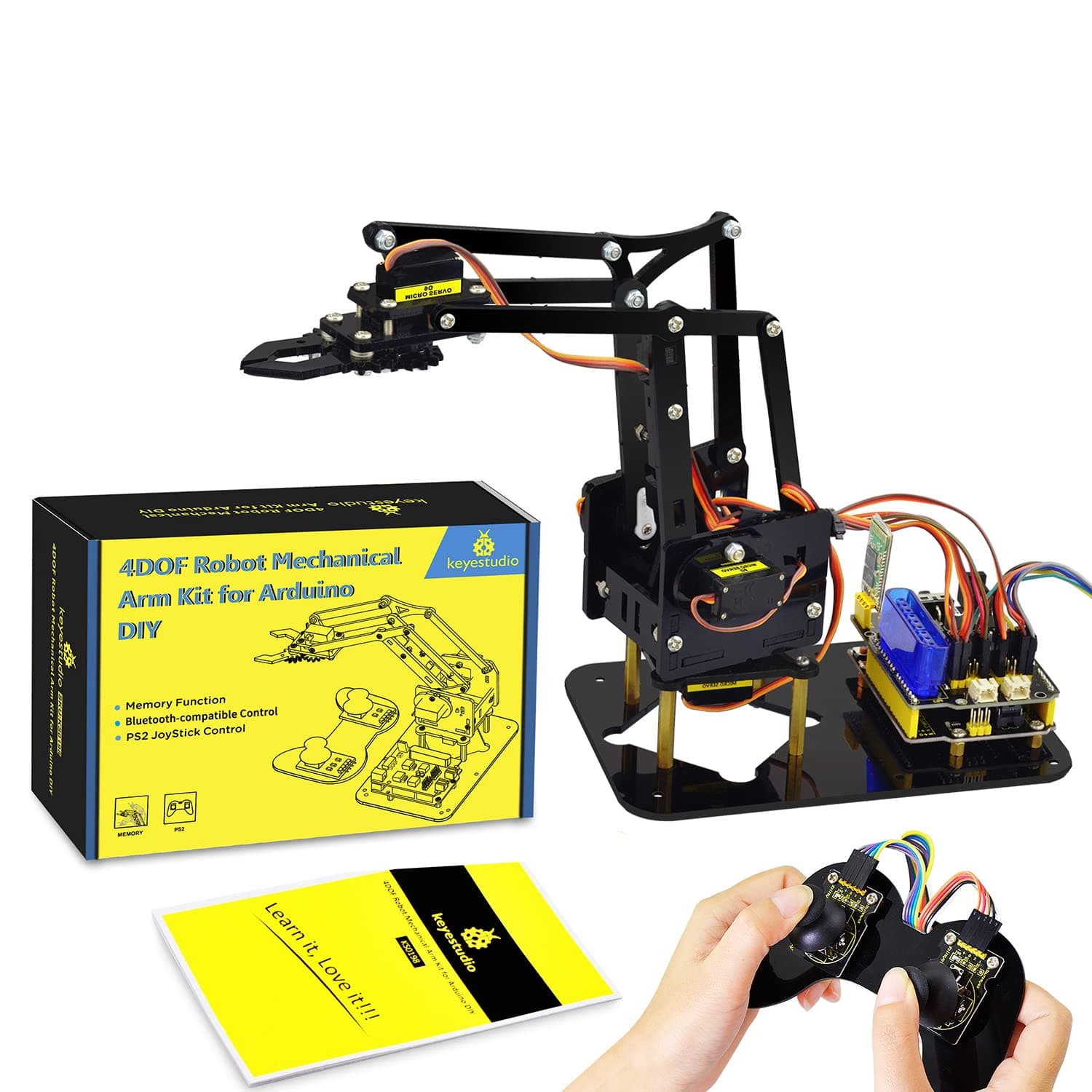 KEYESTUDIO Robot Arm Starter Kit for Arduino,Coding Robotics Toys for Adults Teens Kids Electronic Programming Project STEM Education for Kids, Teen, and Adults, Bluetooth