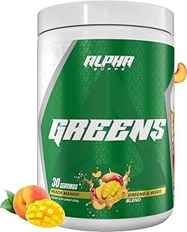 Alpha Supps - Alpha Greens Supplement | Fruit & Vegetable Superfood Powder | Over 40 Natural Plant Based Ingredients | Prebiotic & Probiotic Digestive Support Blend - 30 Servings (Peach Mango)