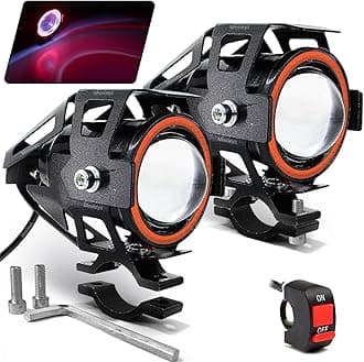 Motorcycle LED Fog Lights U7 Spotlight Daytime Running Lights with Red Angel Eyes Halo Ring and ON/Off Toggle Switch 2-Sets
