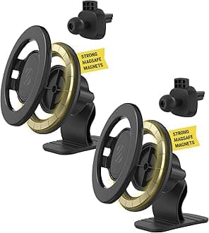 Scosche MagicMount SMSDV MagSafe Car Mount, Magnetic Cell Phone Holder, Phone Stand for Dash/Vent Compatible with iPhone 15/14/13/12/Pro/Max/Plus/Mini/Accessories Dashboard/Vent Phone Mount, Pack of 2