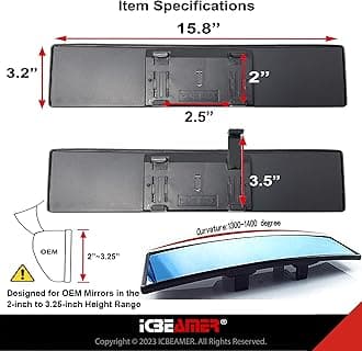 ICBEAMER 15.8" 400mm Easy Clip on Wide Angle Panoramic Blind Spot Fit Auto Interior Rearview Mirror Convex Anti-Glare Blue Surface