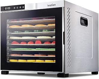 Ivation10 Tray Premium Stainless Steel Electric Food Dehydrator Machine 1000w for Drying Beef Jerky, Fruits, Vegetables & Nuts
