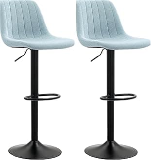 HOMCOM Modern Bar Stools Set of 2, Height Adjustable Swivel Bar Chairs with Backrest, Gas Lift and Footrest, Chenille Barstools for Breakfast Counter, Kitchen Island, Light Blue